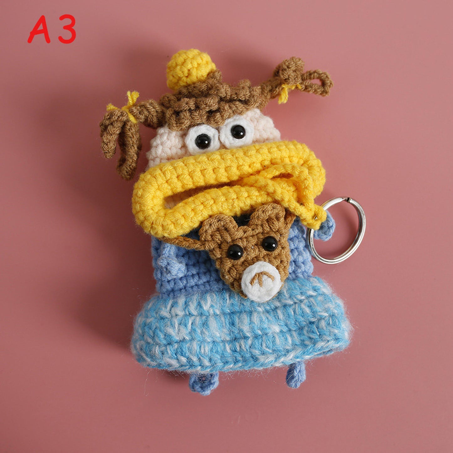 Handmade Crochet Big Lips Car Key Cover, Cute Flower Dress Girl Drawstring Key Holder, Knitted Key Protector Pouch, Bag Charm Keychain