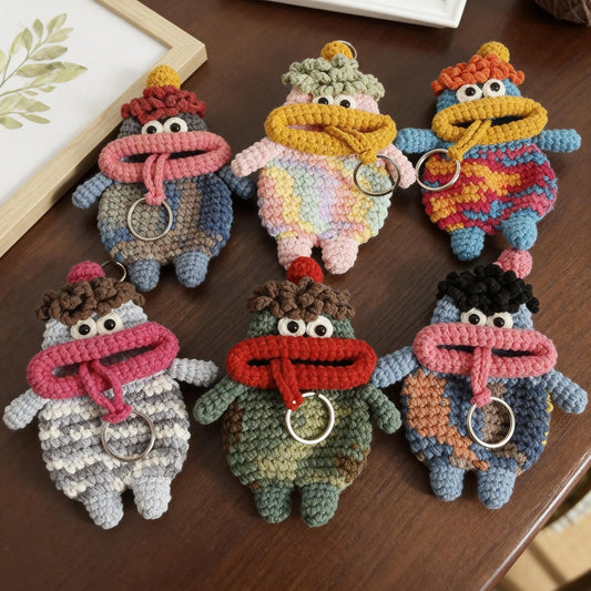 Handmade Crochet Big Lips Key Holder, Funny Sausage Mouth Drawstring Key Pouch, Knitted Key Cover, Cute Bag Charm Keychain Gift,Gift for her
