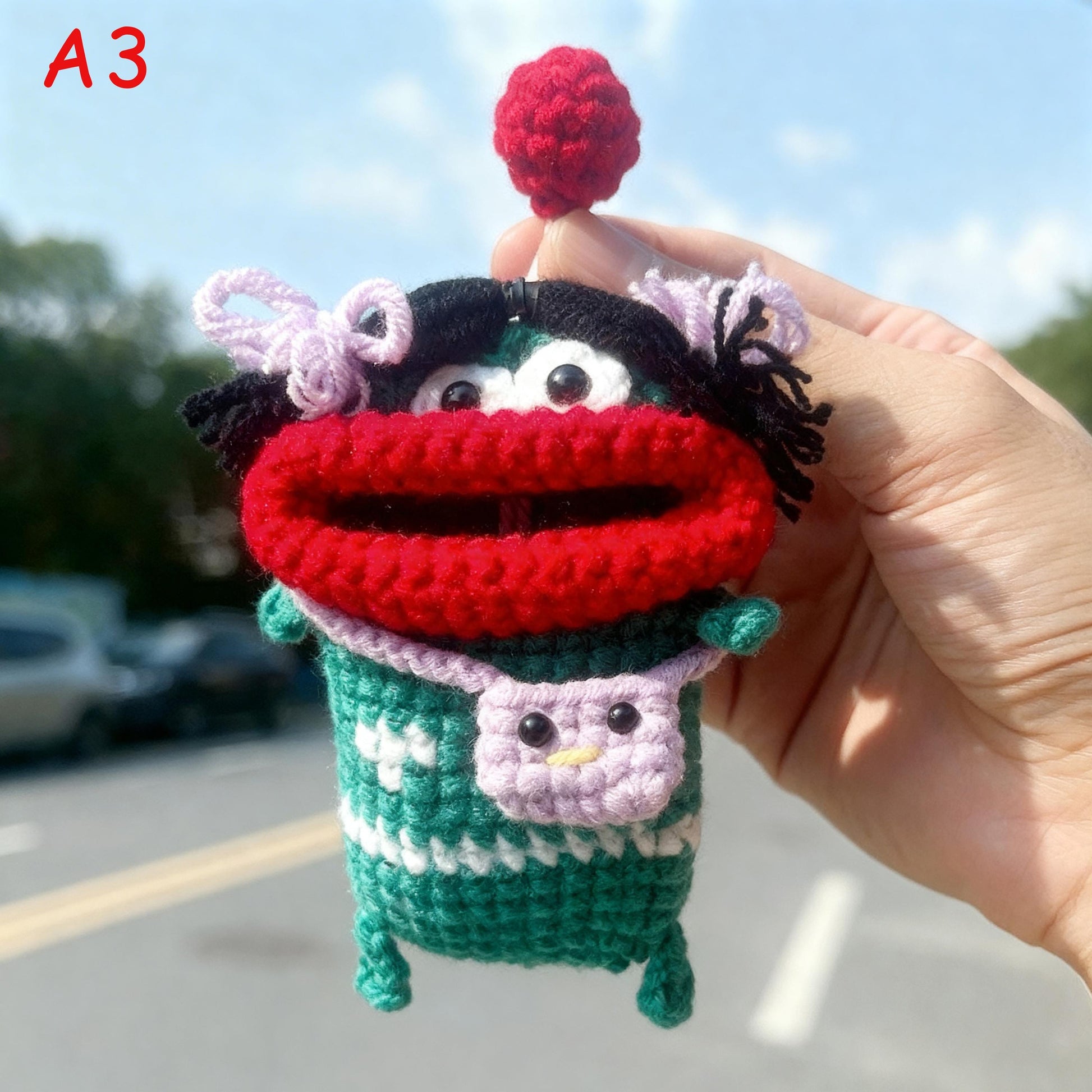 Handmade Crochet Car Key Holder, Funny Sausage Mouth Key Cover, Cute Cartoon Key Pouch, Knitted Car Key Case, Amigurumi Keychain, Bag Charm