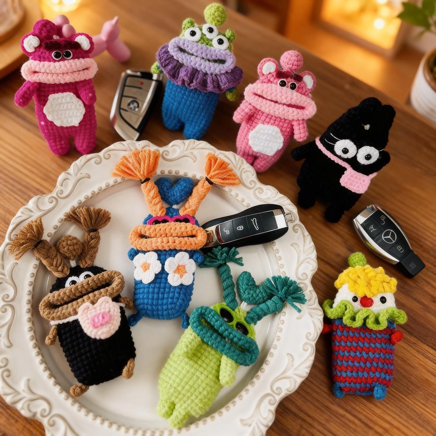 Handmade Crochet Car Key Holder, Funny Sausage Mouth Key Cover, Cute Cartoon Key Pouch, Knitted Car Key Case, Amigurumi Keychain, Bag Charm