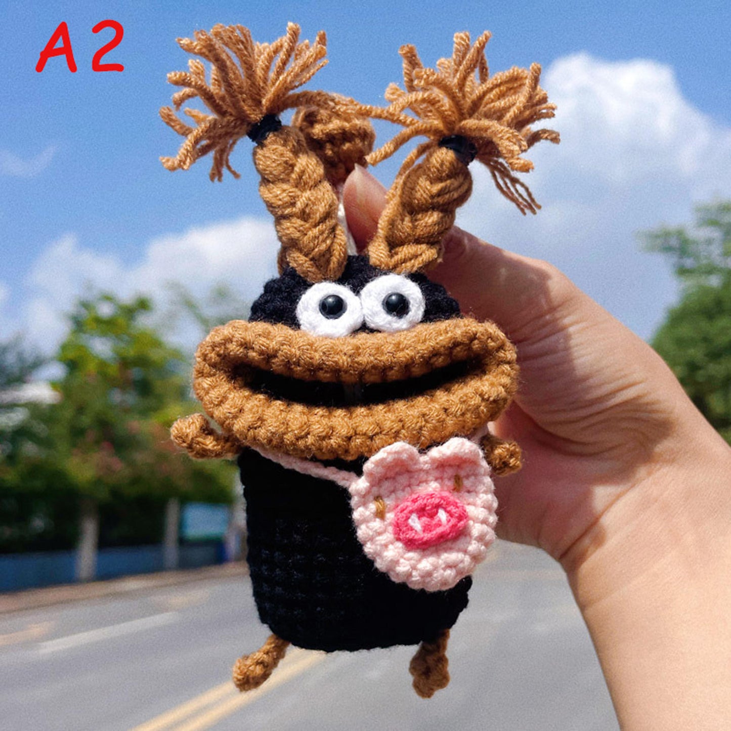 Handmade Crochet Car Key Holder Cute Cartoon Key Cover,Knitted Sausage Mouth Key Pouch,Funny Amigurumi Key Case, Car Key Protector Bag Charm