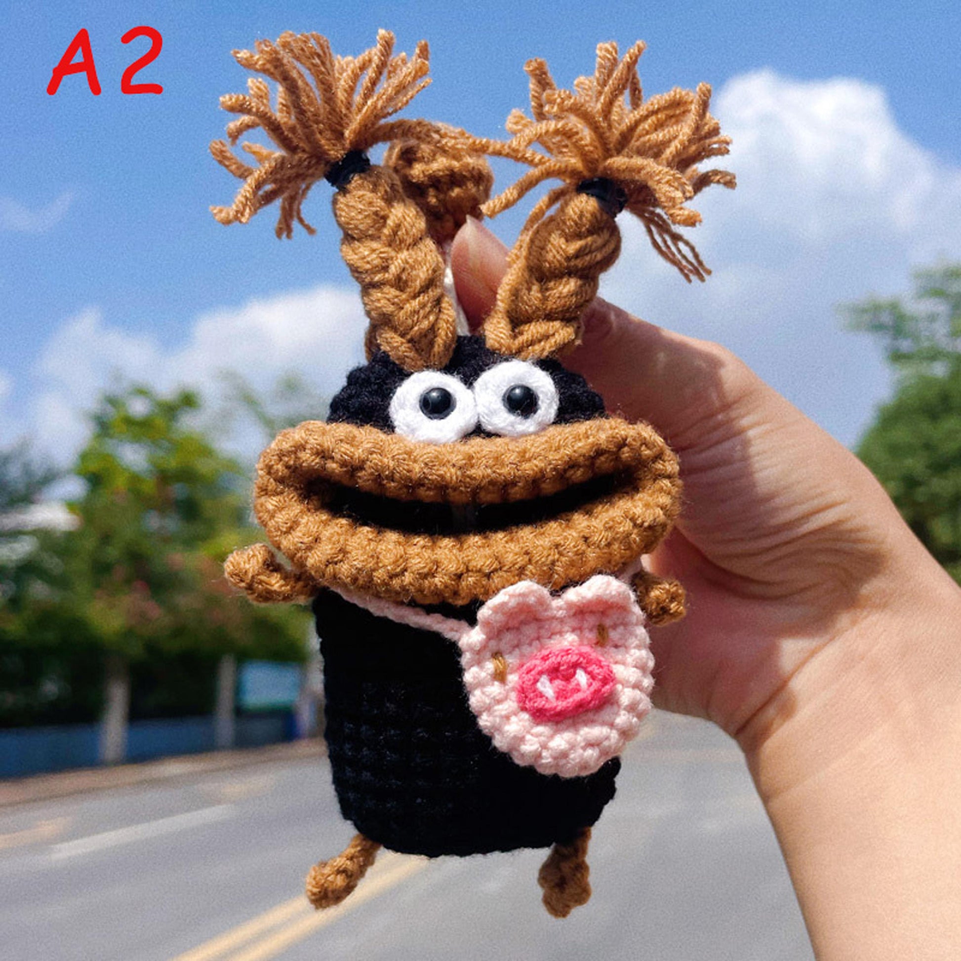 Handmade Crochet Car Key Holder Cute Cartoon Key Cover,Knitted Sausage Mouth Key Pouch,Funny Amigurumi Key Case, Car Key Protector Bag Charm