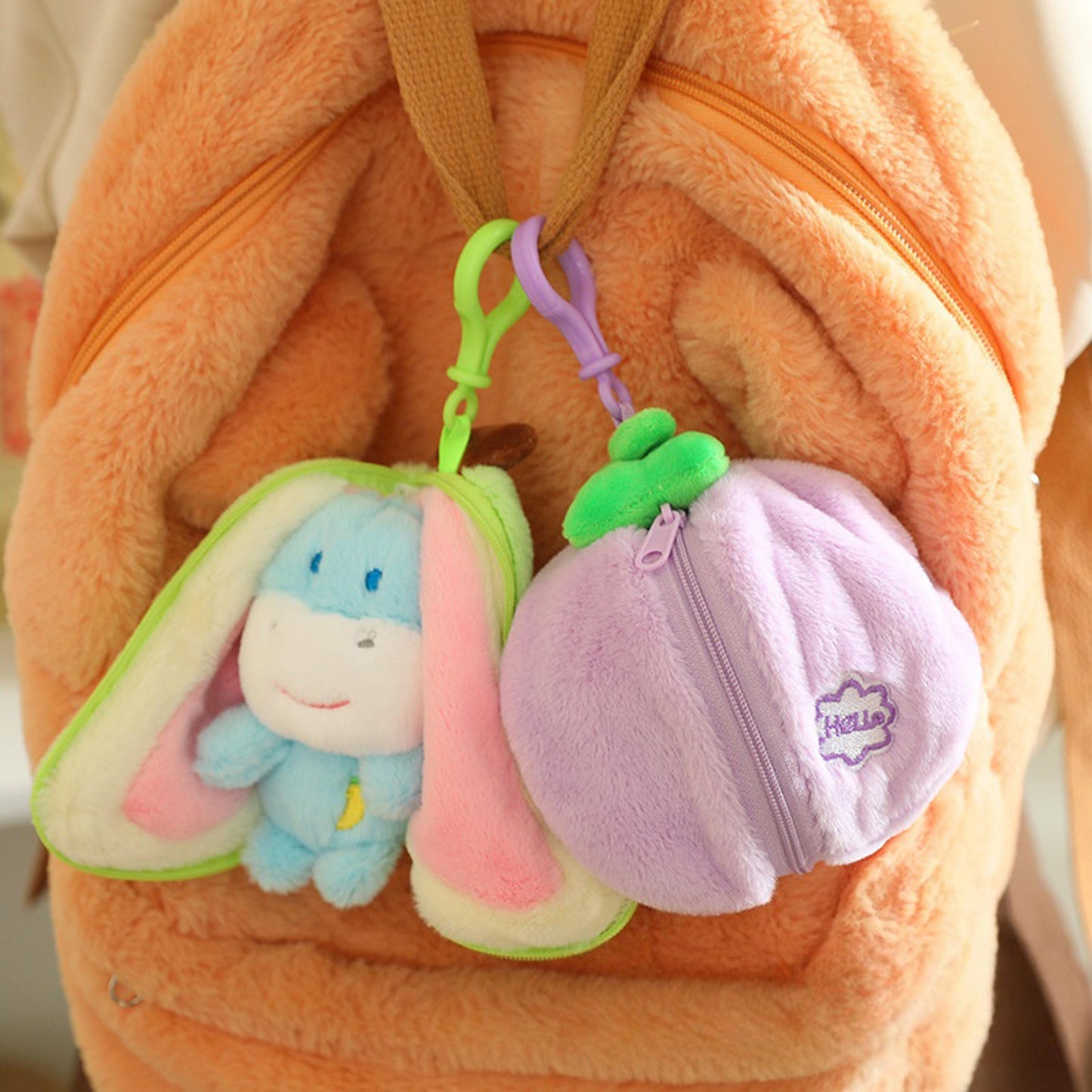 Cute Fruit Transforming Animal Keychain Transforming Peach Bunny Plush ,Kawaii Fruit Rabbit Doll Keyring,Peeling Peach Bunny Plush Toy