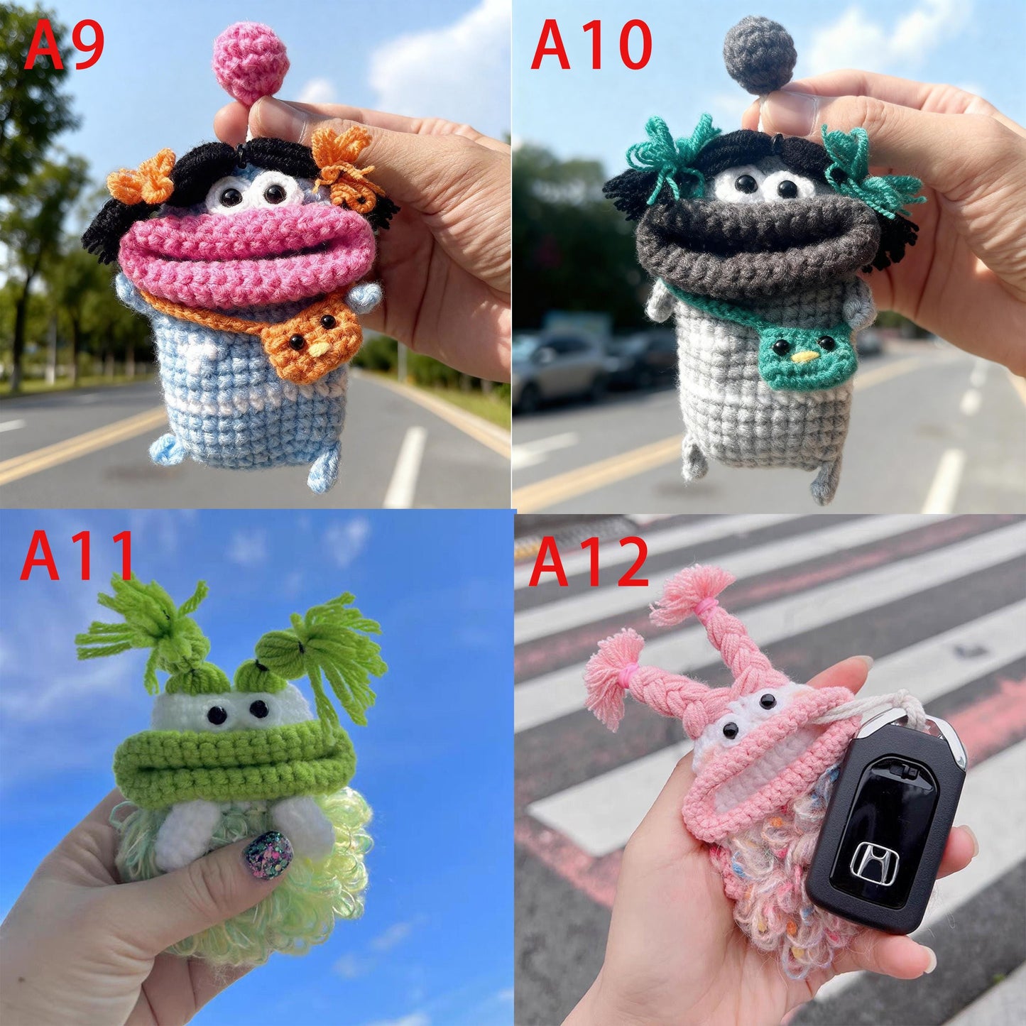 Handmade Crochet Key Cover, Kawaii Amigurumi Keychain, Cute Ugly Bag Charm, Funny Sausage Lips Key Protector, Novelty Gift for Her Him