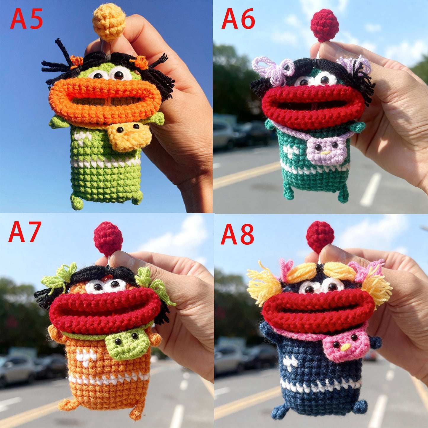 Handmade Crochet Key Cover, Kawaii Amigurumi Keychain, Cute Ugly Bag Charm, Funny Sausage Lips Key Protector, Novelty Gift for Her Him