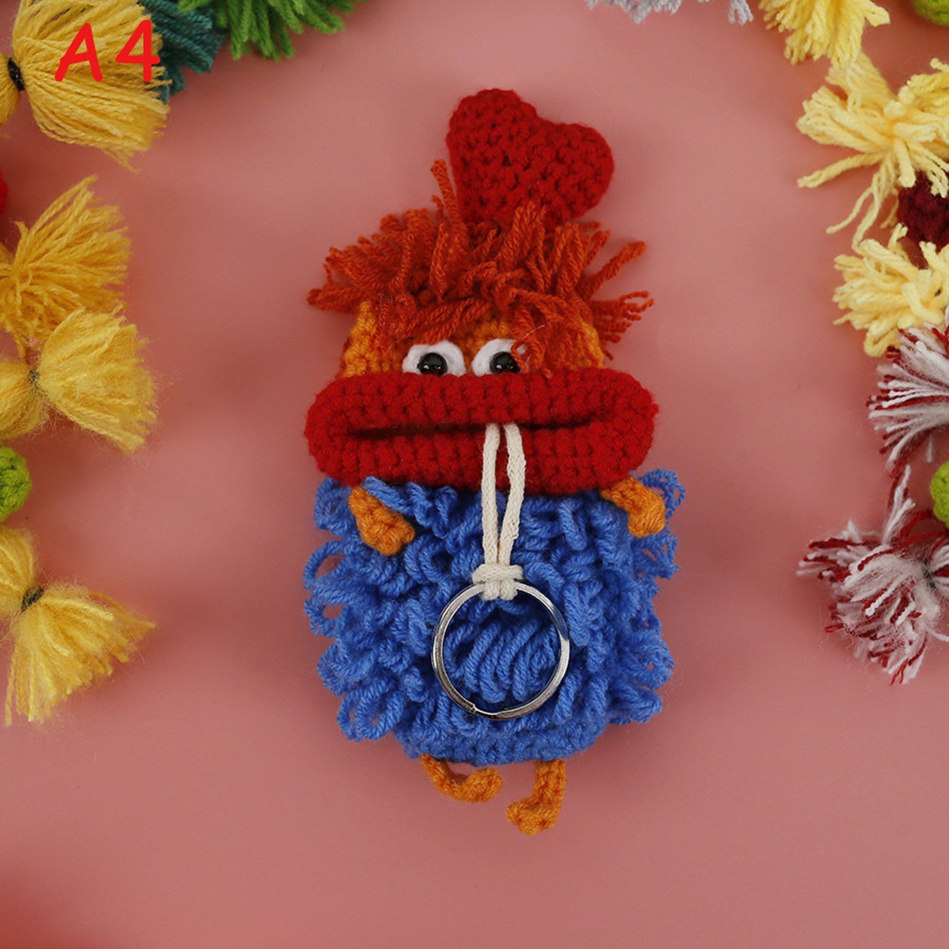 Handmade Knitted Sausage Lips Car Key Cover, Crochet Yarn Key Protector, Cute Big Mouth Girl Bag Charm, Handwoven Key Holder, Gift for Her