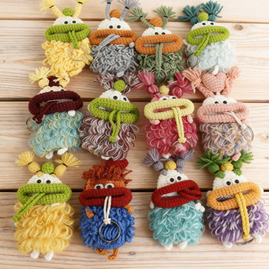 Handmade Knitted Sausage Lips Car Key Cover, Crochet Yarn Key Protector, Cute Big Mouth Girl Bag Charm, Handwoven Key Holder, Gift for Her