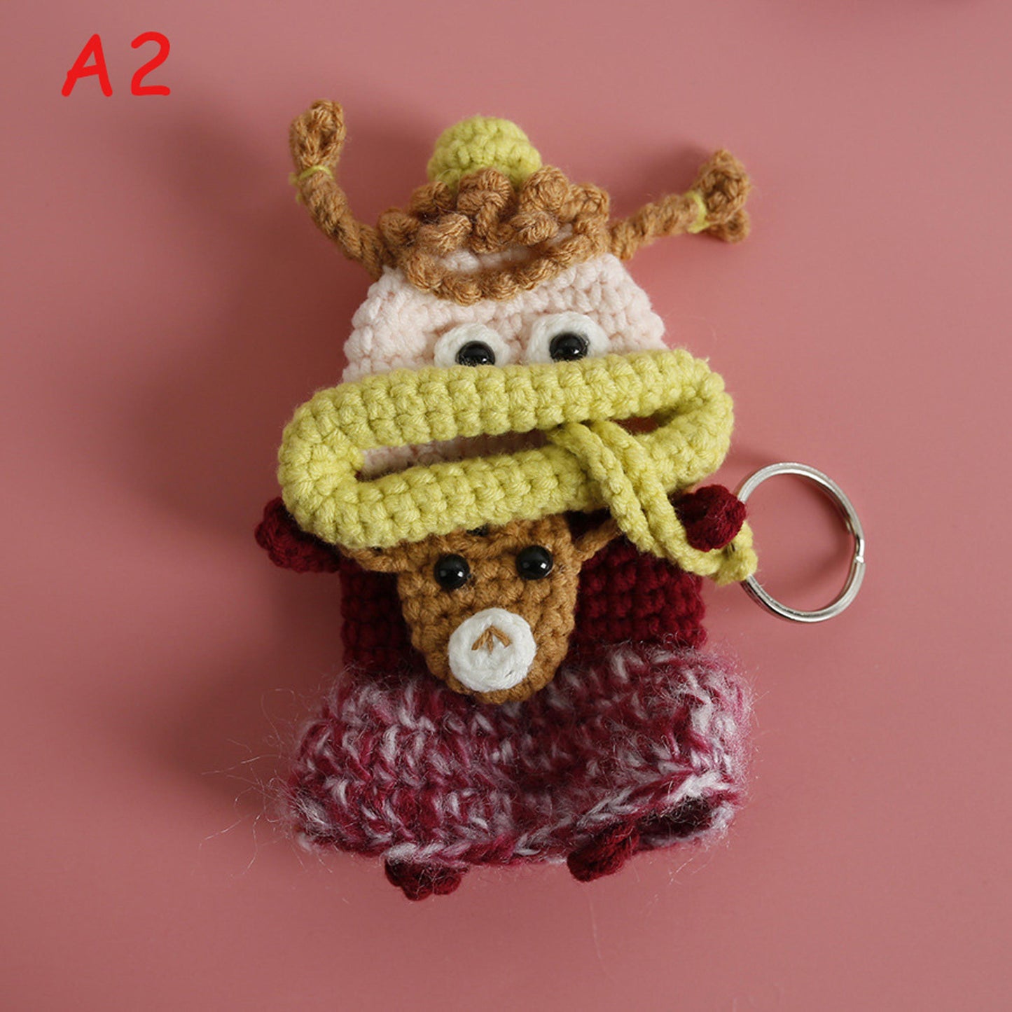 Handmade Knitted Sausage Lips Car Key Cover, Cute Flower Dress Girl Drawstring Key Case, Crochet Key Protector, Bag Charm Keychain Gift