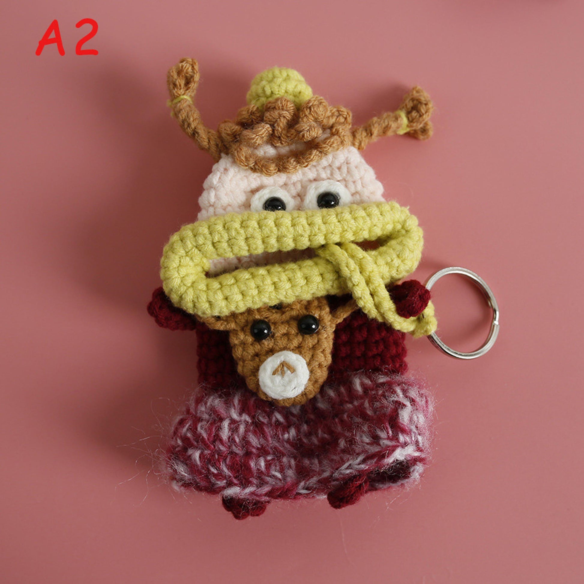 Handmade Crochet Big Lips Car Key Cover, Cute Flower Dress Girl Drawstring Key Holder, Knitted Key Protector Pouch, Bag Charm Keychain
