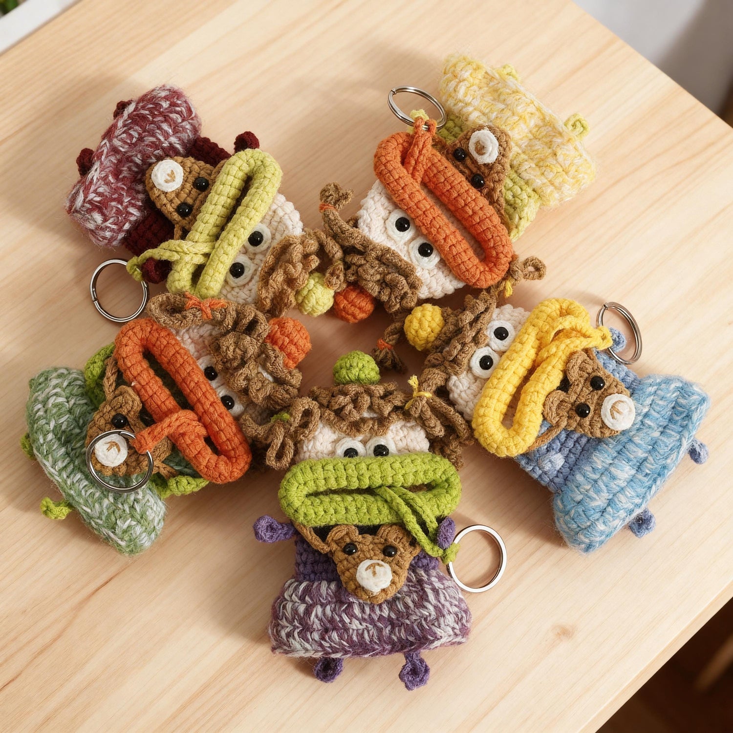 Handmade Crochet Big Lips Car Key Cover, Cute Flower Dress Girl Drawstring Key Holder, Knitted Key Protector Pouch, Bag Charm Keychain