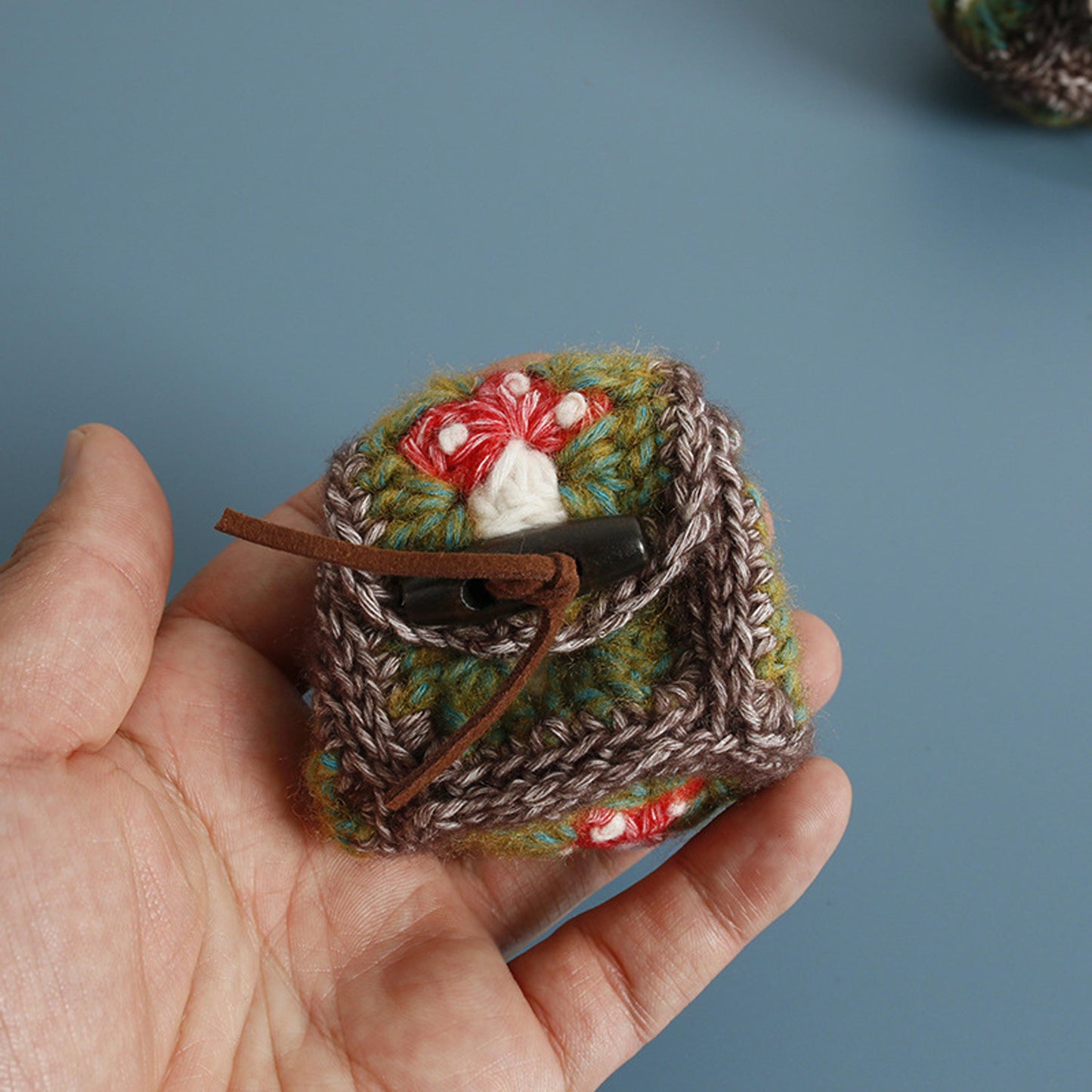 Handmade Crochet Mushroom Earbud Case, Mini Granny Square Coin Pouch, Knitted Yarn Headphone Holder, Cute Boho AirPods Bag, Gift for Her