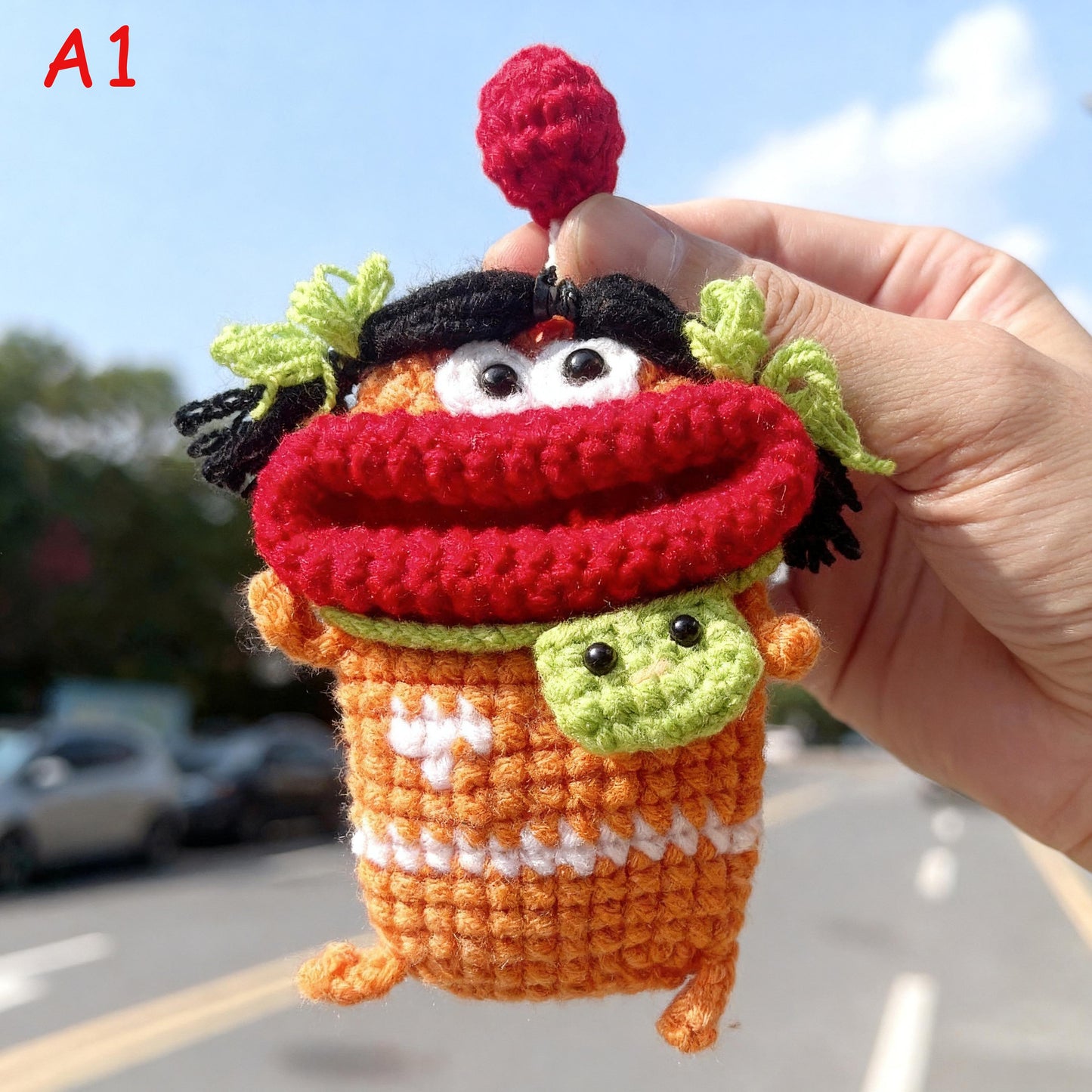 Handmade Crochet Car Key Holder, Funny Sausage Mouth Key Cover, Cute Cartoon Key Pouch, Knitted Car Key Case, Amigurumi Keychain, Bag Charm