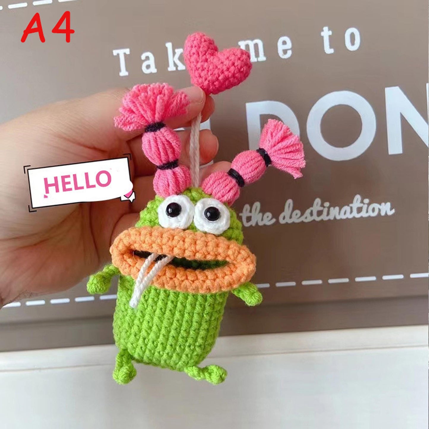 Handmade Crochet Car Key Holder Cute Cartoon Key Cover,Knitted Sausage Mouth Key Pouch,Funny Amigurumi Key Case, Car Key Protector Bag Charm