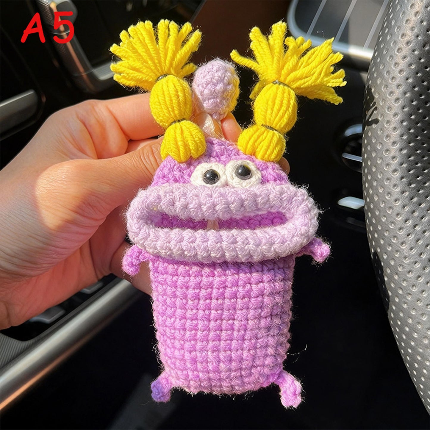 Handmade Crochet Car Key Holder Cute Cartoon Key Cover,Knitted Sausage Mouth Key Pouch,Funny Amigurumi Key Case, Car Key Protector Bag Charm