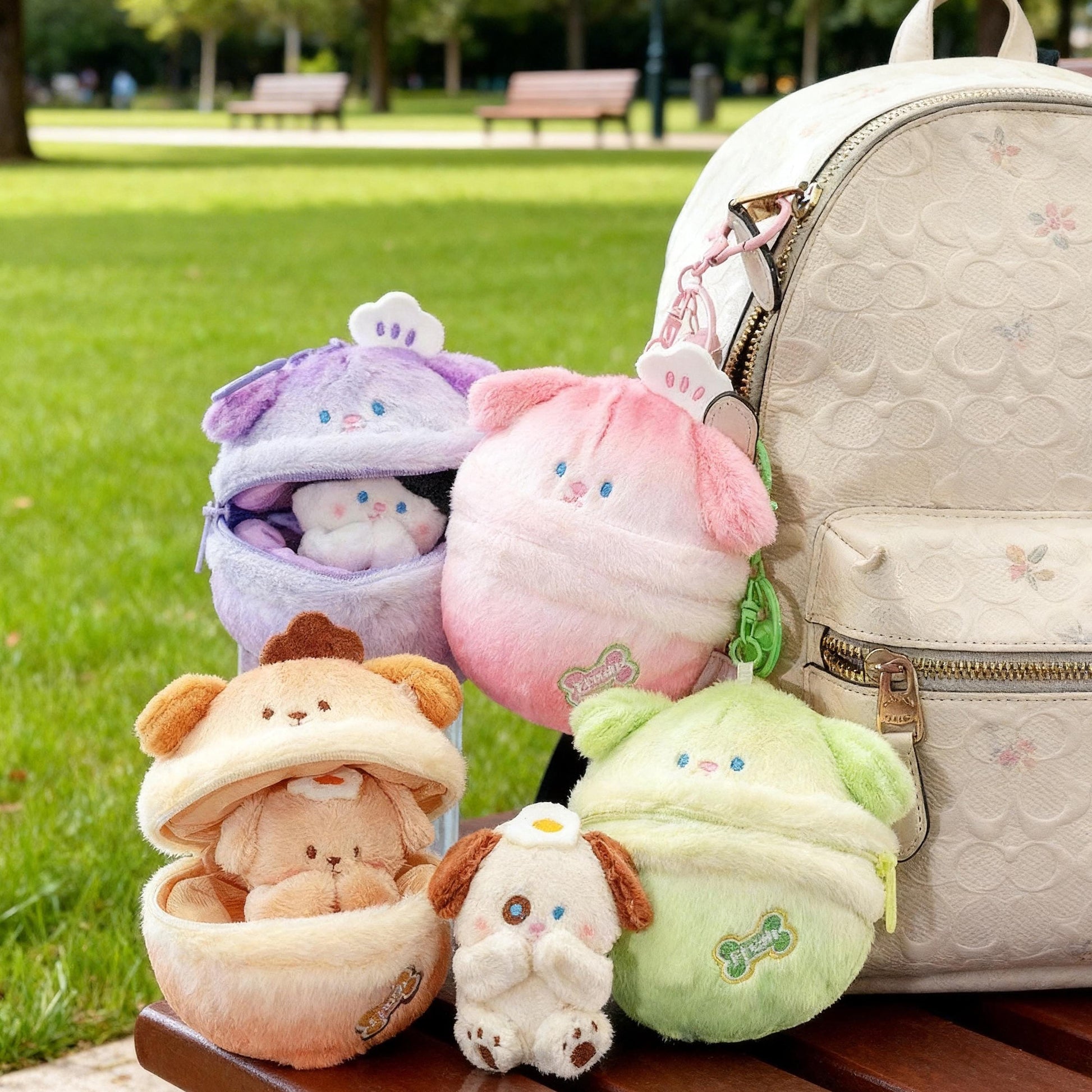 Cute Bunny Plush Keychain, Puppy & Kitty Stuffed Toy Bag Charm, Kawaii Animal Plush Key Ring, Backpack Pendant Set, Cute Plush Doll Keychain