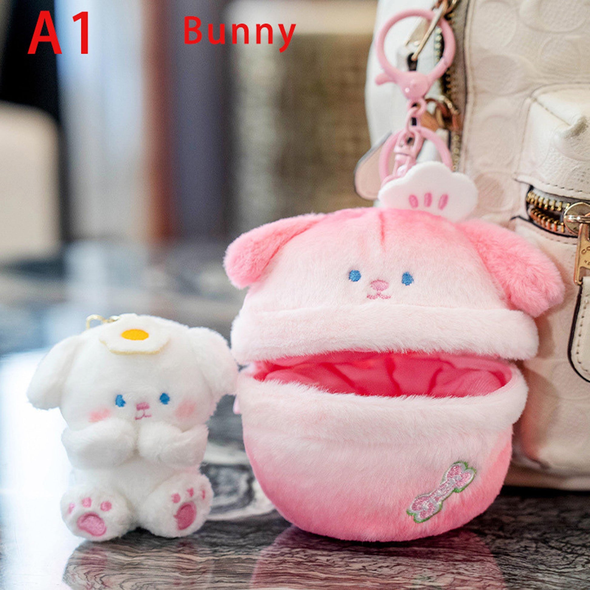Cute Bunny Plush Keychain, Puppy & Kitty Stuffed Toy Bag Charm, Kawaii Animal Plush Key Ring, Backpack Pendant Set, Cute Plush Doll Keychain