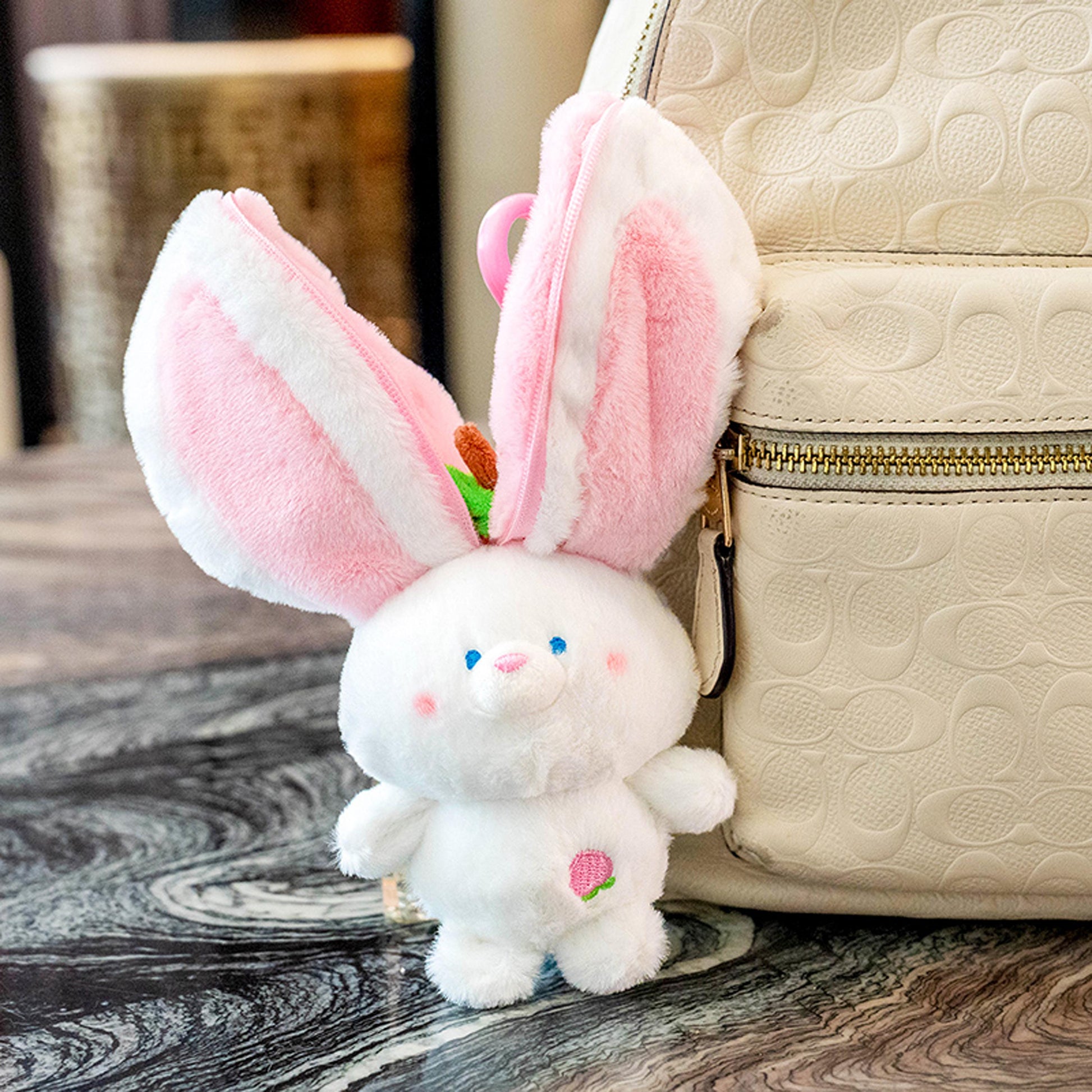 Cute Fruit Transforming Animal Keychain Transforming Peach Bunny Plush ,Kawaii Fruit Rabbit Doll Keyring,Peeling Peach Bunny Plush Toy