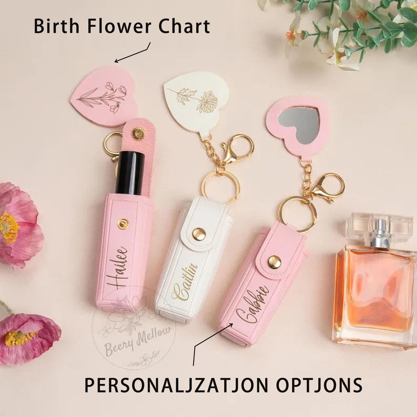Personalized Name Lipstick Holder Keychain, Custom Makeup Organizer, Mini Lip Balm Case, Birthday Gift, Bridesmaid Party Favor Purse Charm