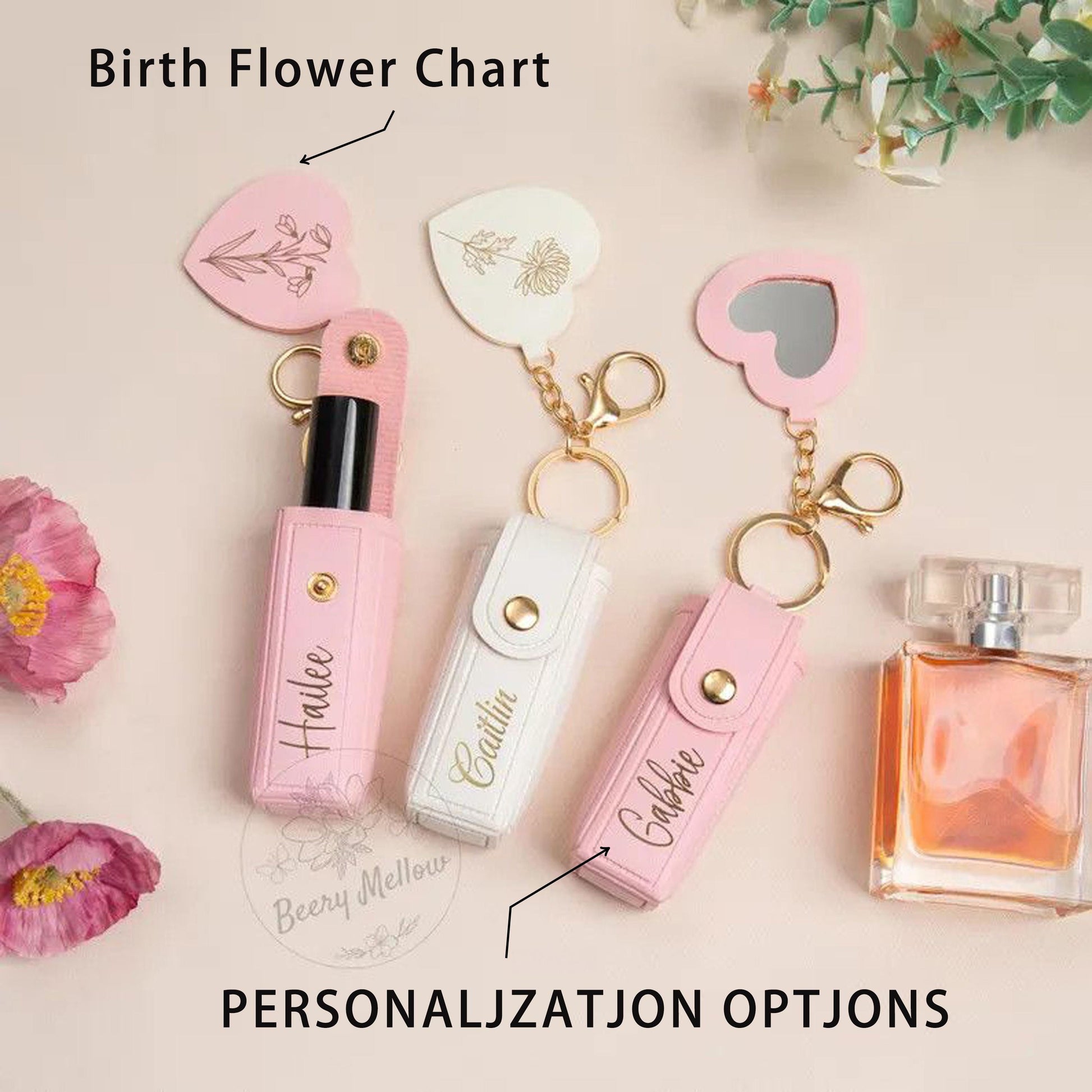 Personalized Name Lipstick Holder Keychain, Custom Makeup Organizer, Mini Lip Balm Case, Birthday Gift, Bridesmaid Party Favor Purse Charm