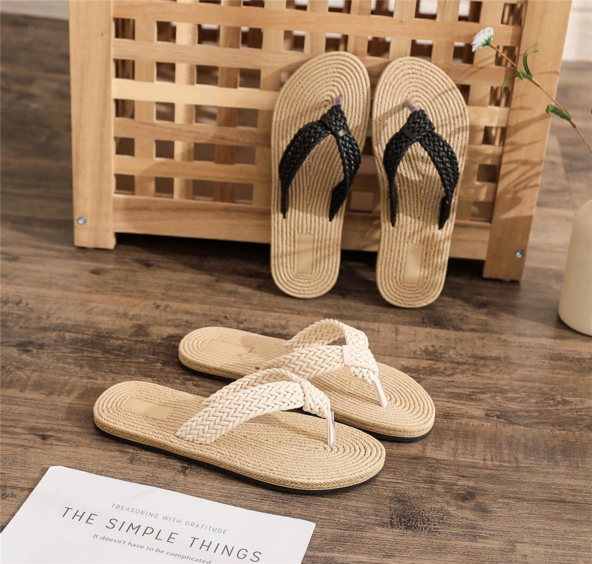 Handmade Crochet Linen Straw Flip Flops, Boho Beach Sandals, Woven Rope Thong Slippers, Summer Flat Slides, Vacation Espadrille Style Shoes