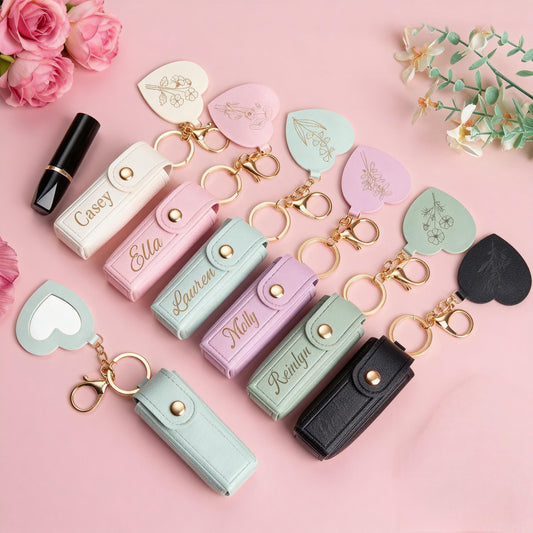 Personalized Name Lipstick Holder Keychain, Custom Makeup Organizer, Mini Lip Balm Case, Birthday Gift, Bridesmaid Party Favor Purse Charm