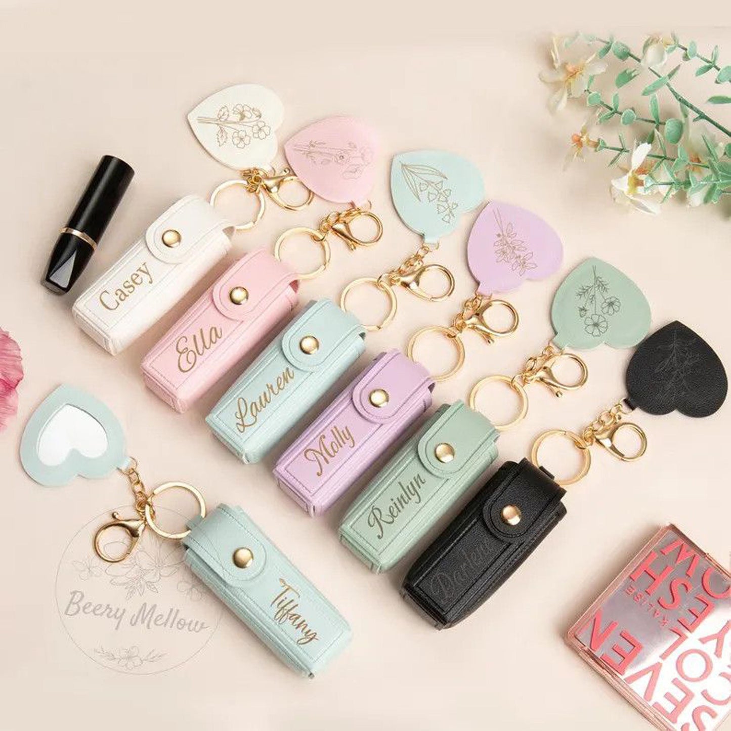 Personalized Name Lipstick Holder Keychain, Custom Makeup Organizer, Mini Lip Balm Case, Birthday Gift, Bridesmaid Party Favor Purse Charm