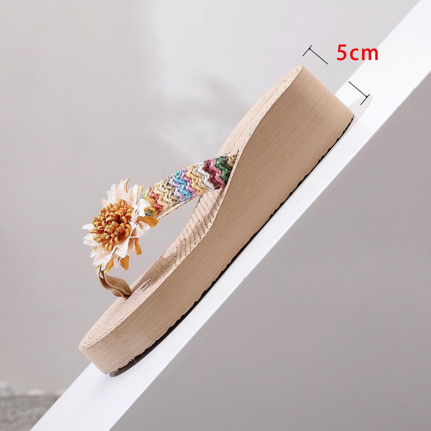 Handmade Crocheted PP straw Flip Flops, Floral Wedge Sandals for Women, Boho Beach Thong Slippers, Summer Straw High Heel Slides