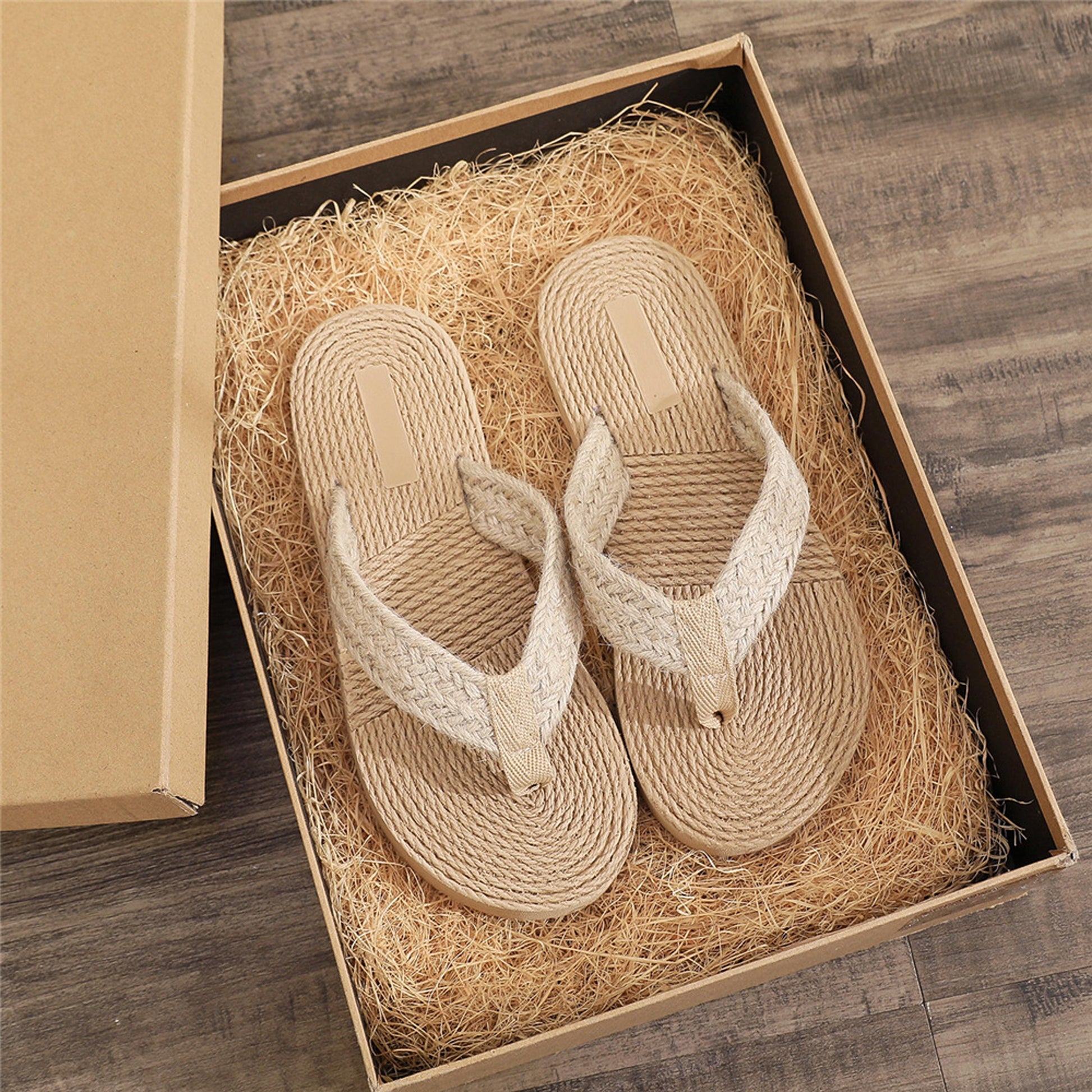 Handwoven Linen Flip Flops, Straw Style Sandals, Boho Beach Slippers, Summer Thong Sandals, Lightweight Casual Woven Slides for Women