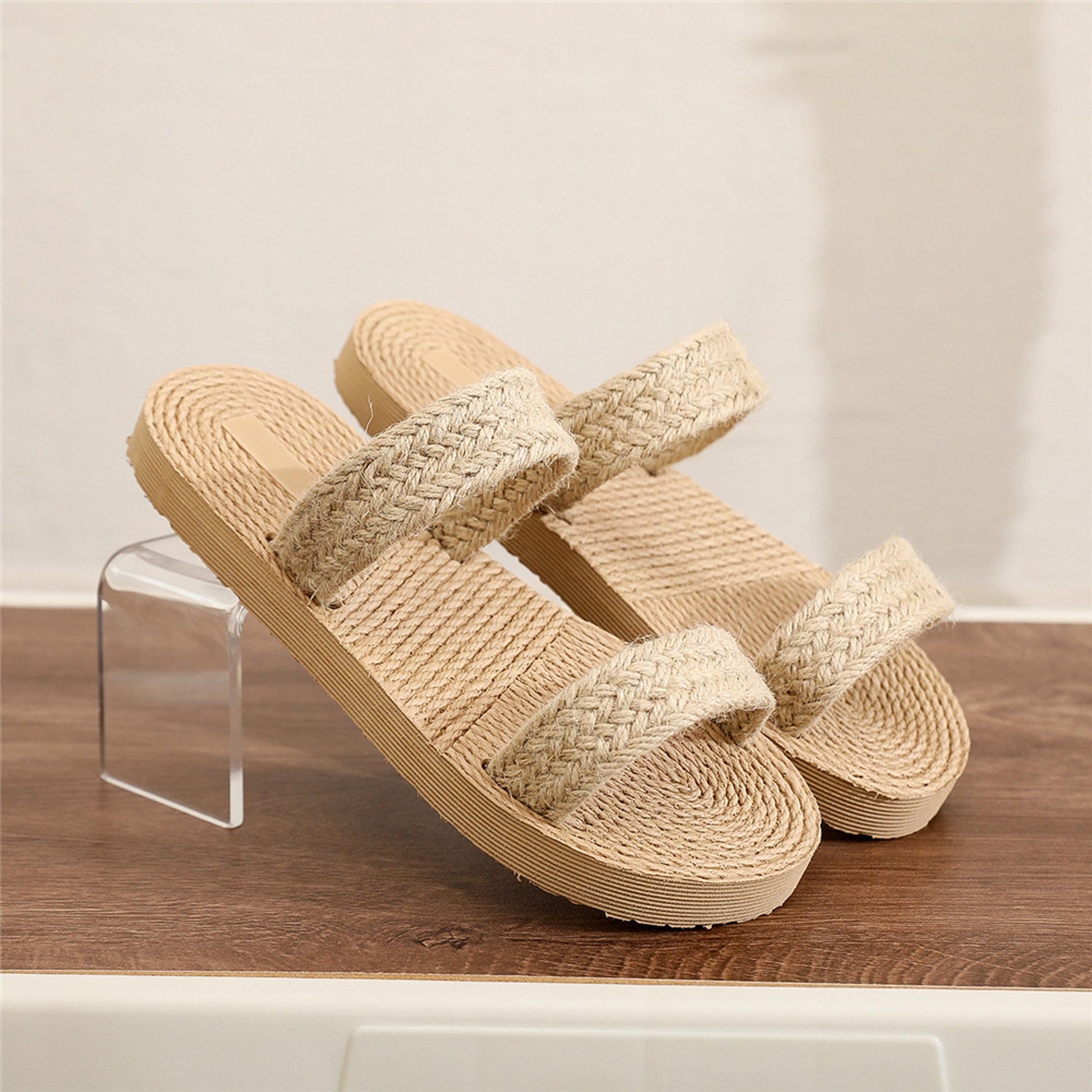 Handmade Crochet Linen Sandals Women, Minimalist Slide Sandals, Summer Beach Slippers, Boho Flat Espadrille Slides, Casual Resort Shoes